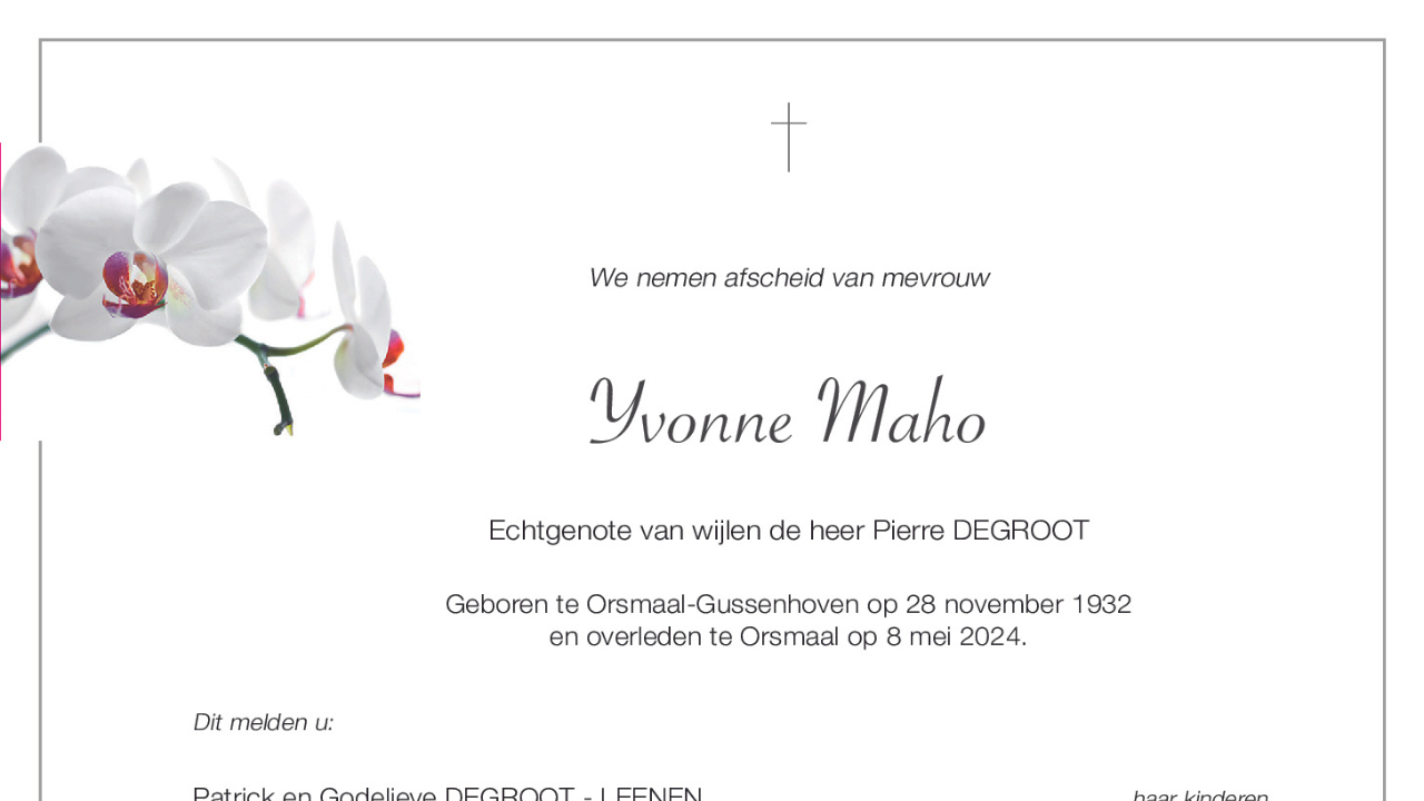 Overlijdensbericht van Yvonne Maho