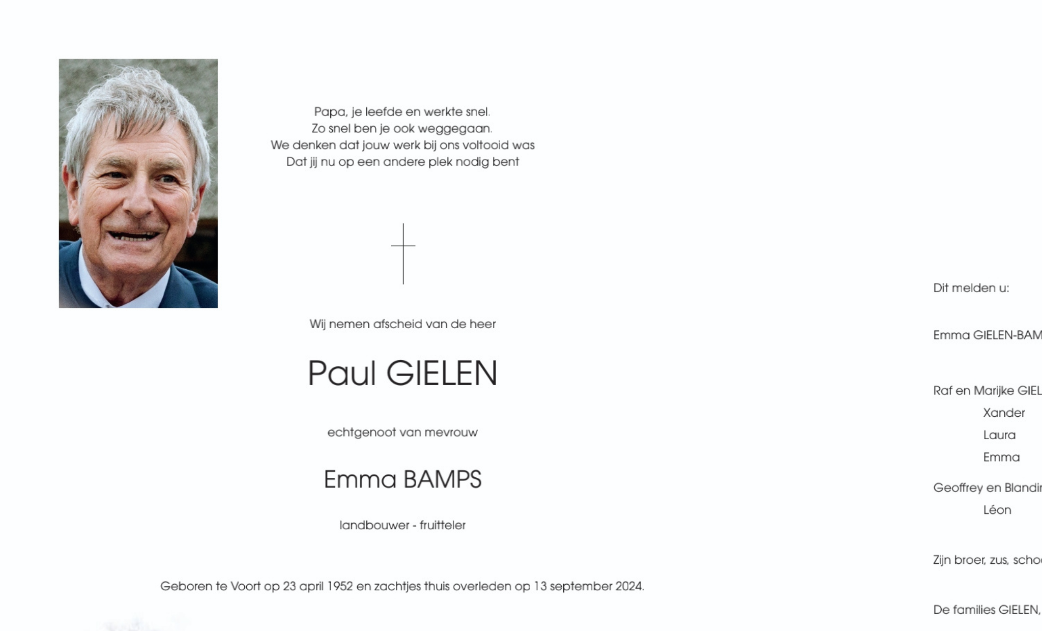 Overlijdensbericht van Paul GIELEN