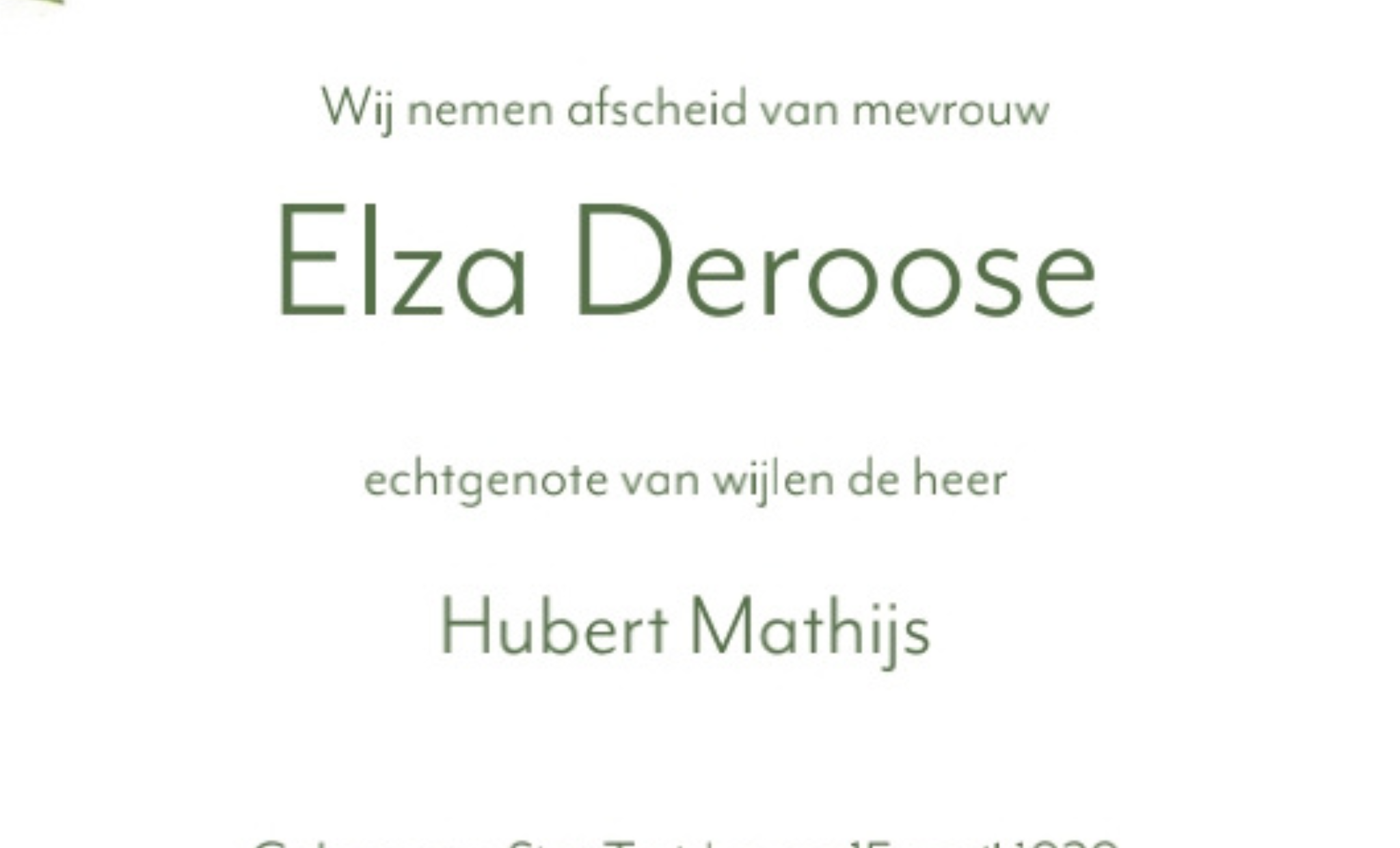 Overlijdensbericht van Elza Deroose