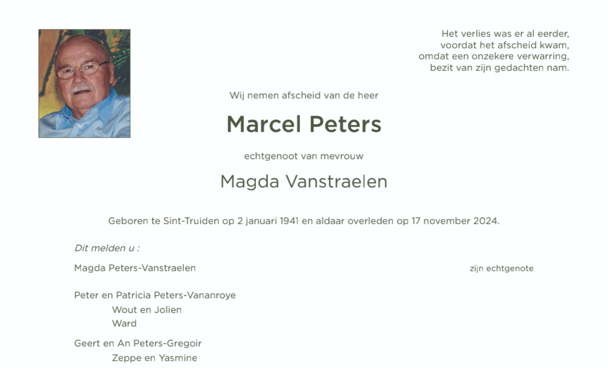 Overlijdensbericht van Marcel peters