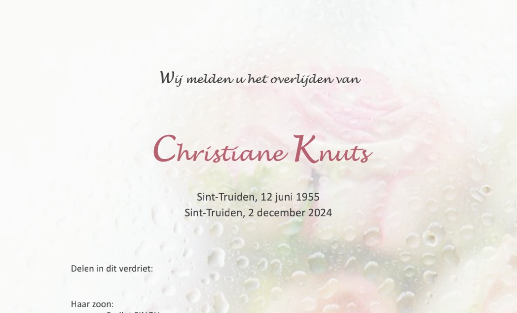 Overlijdensbericht van Christiane Knut