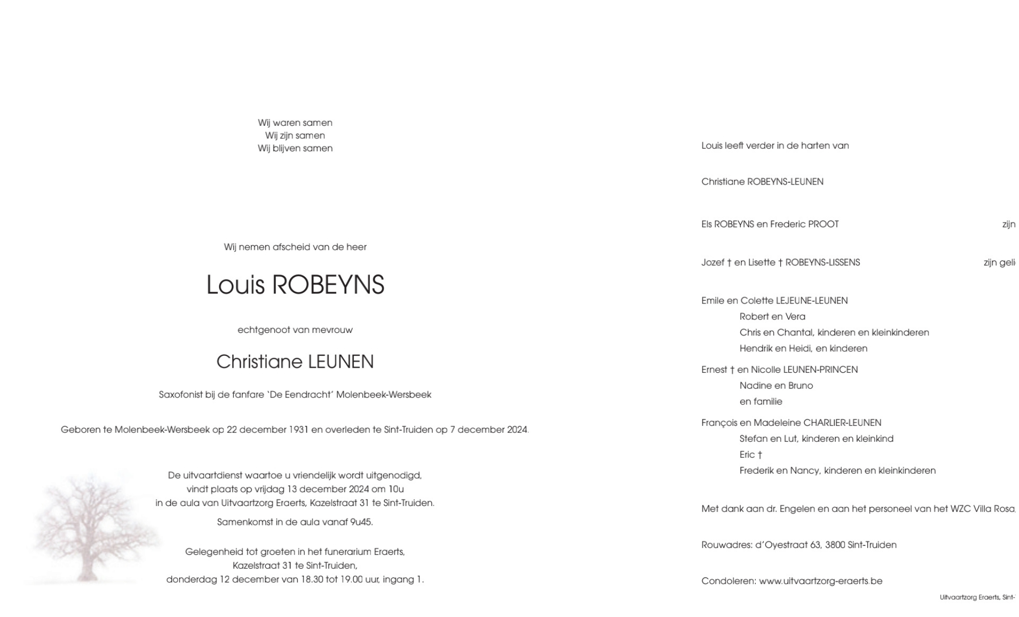 Overlijdensbericht van Louis ROBEYNS