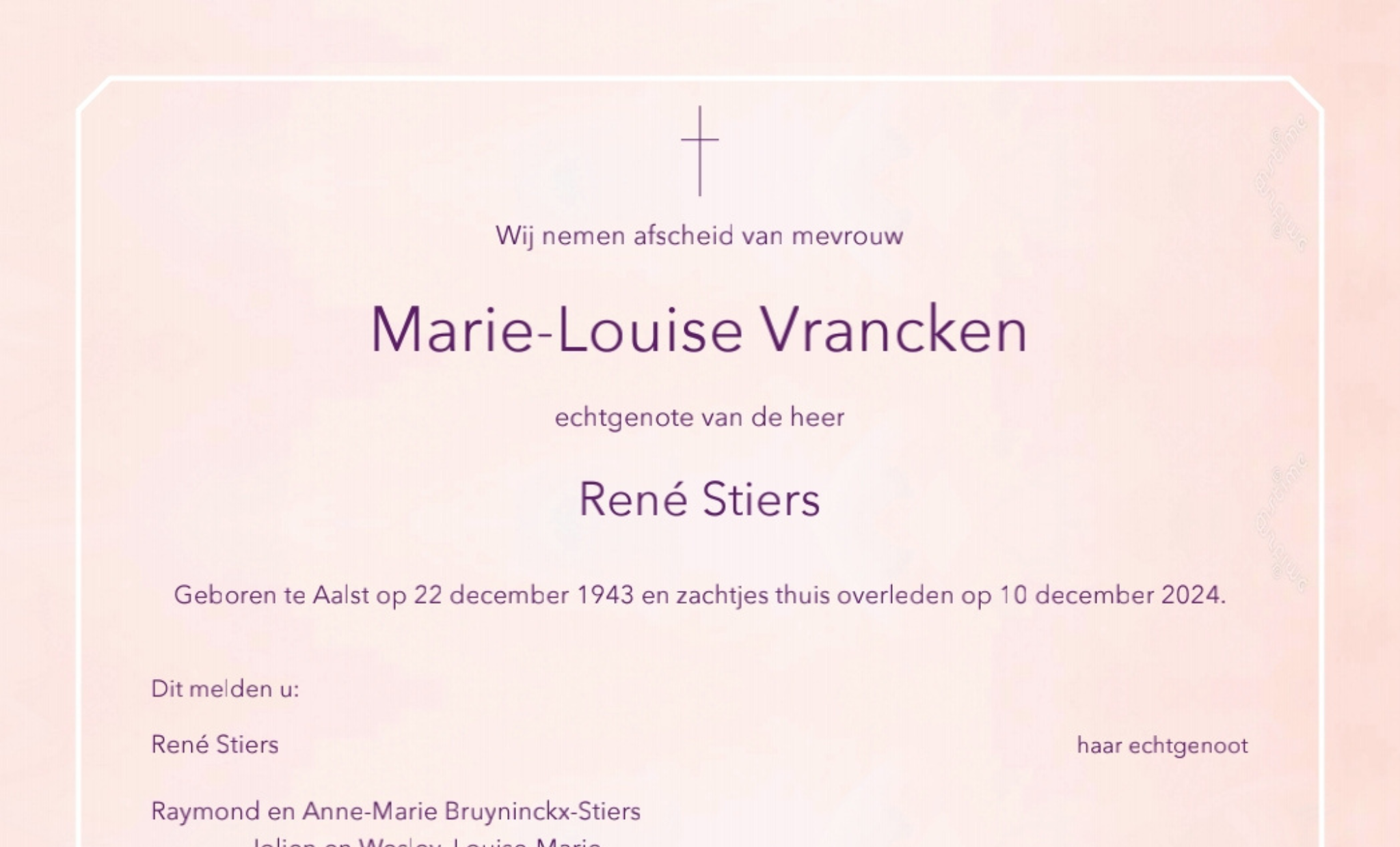 Overlijdensbericht van Marie-Louise Vrancken