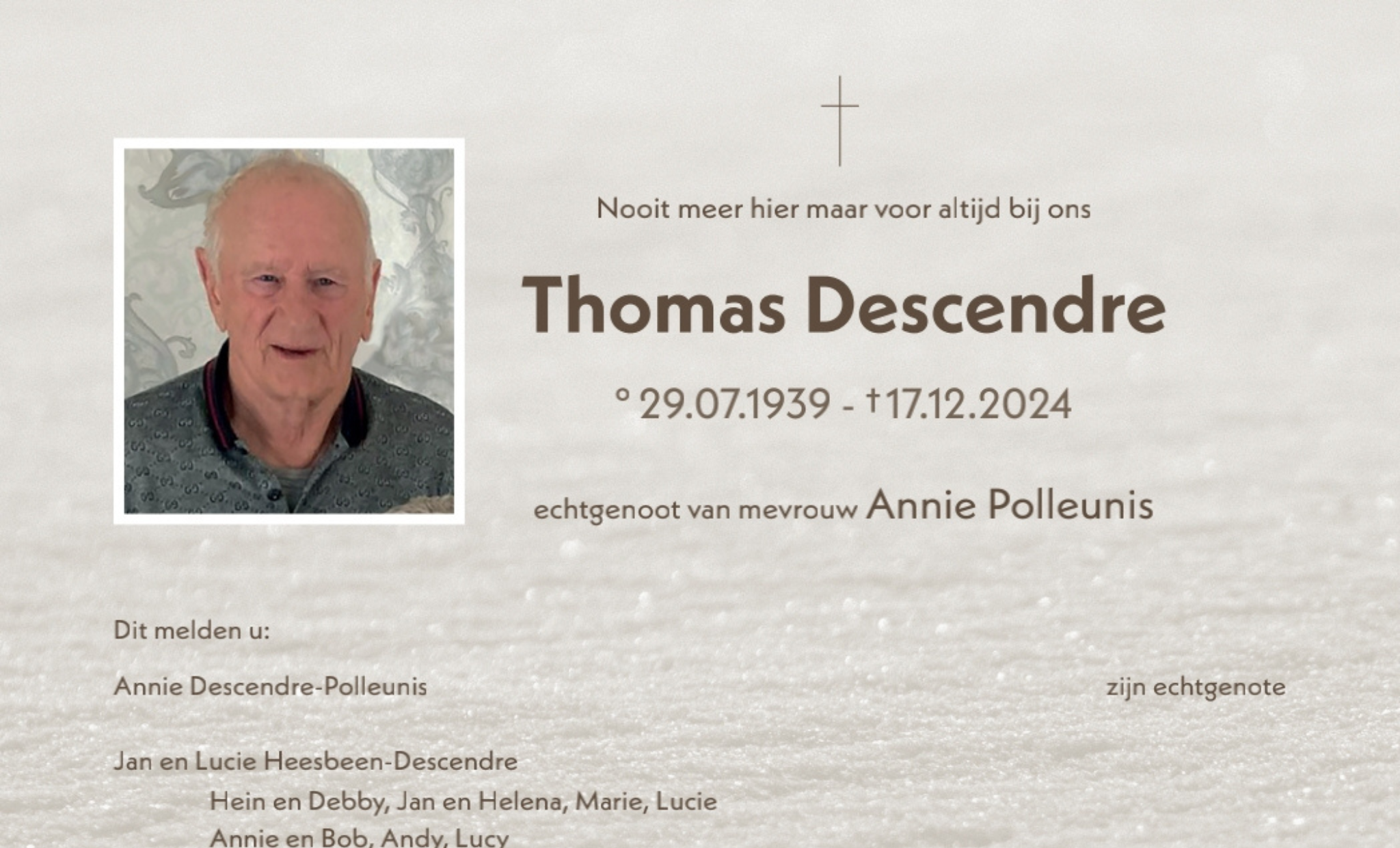 Overlijdensbericht van Thomas Descendre