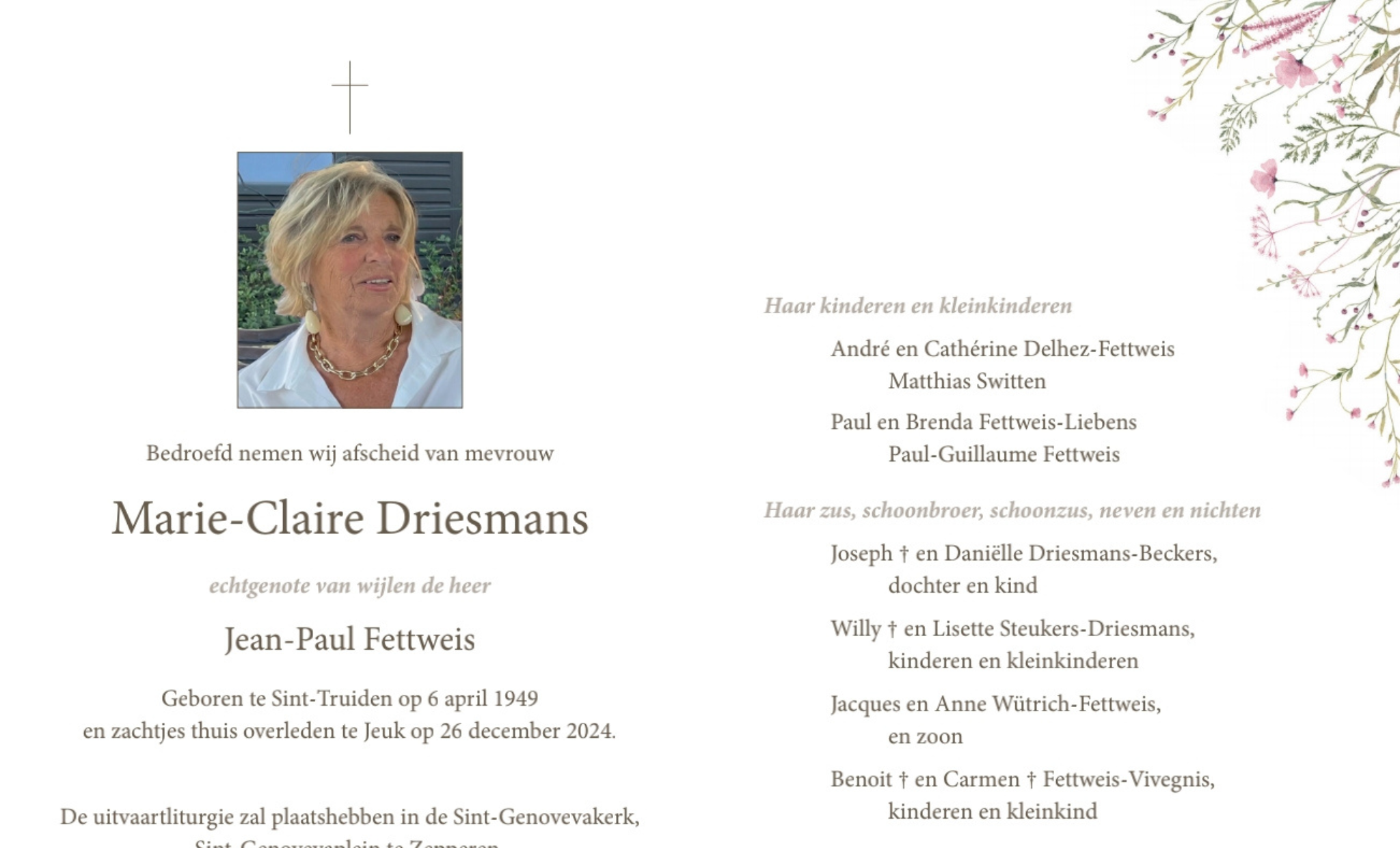 Overlijdensbericht van Marie-Claire Driesmans