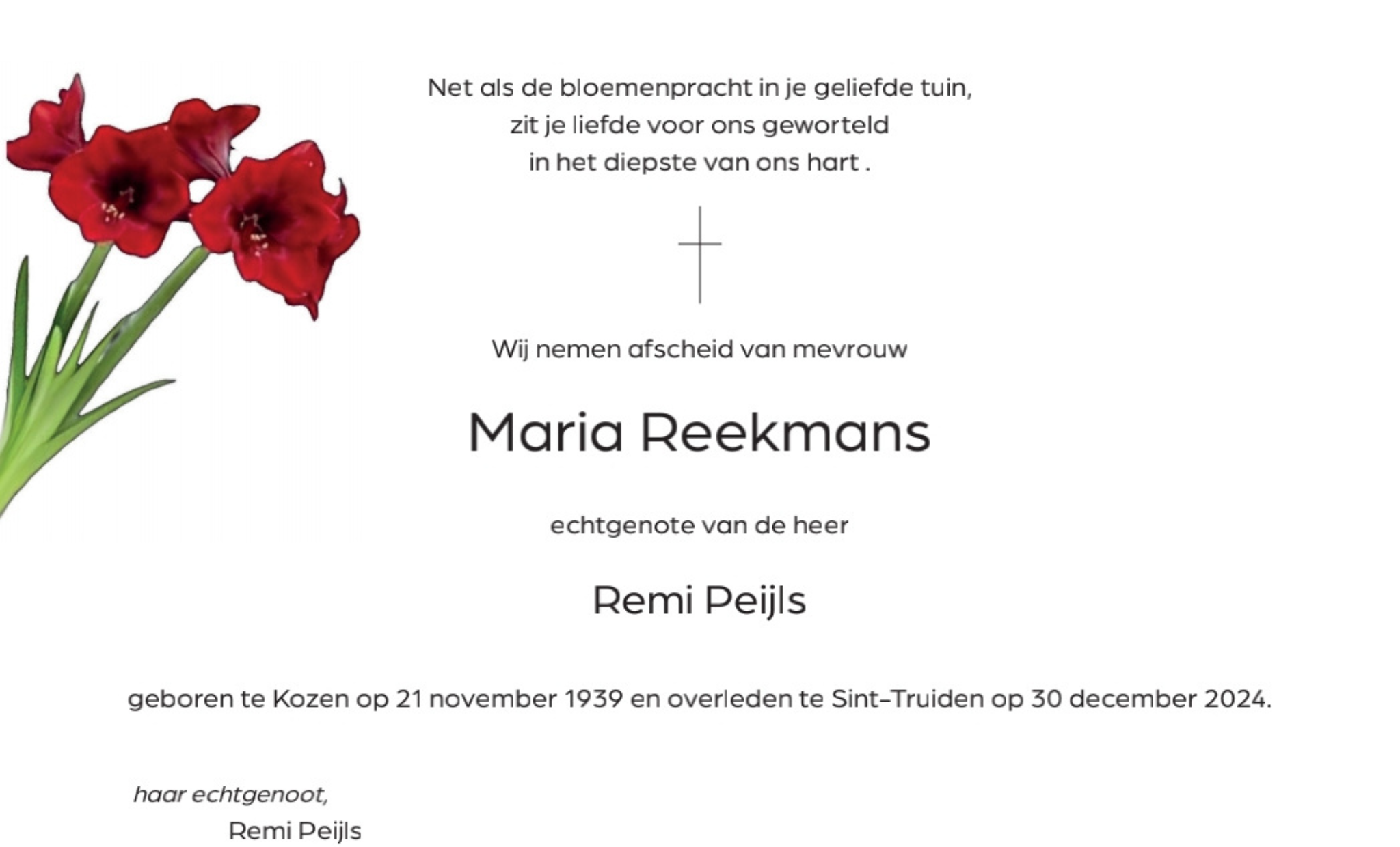 Overlijdensbericht van Maria Reekmans