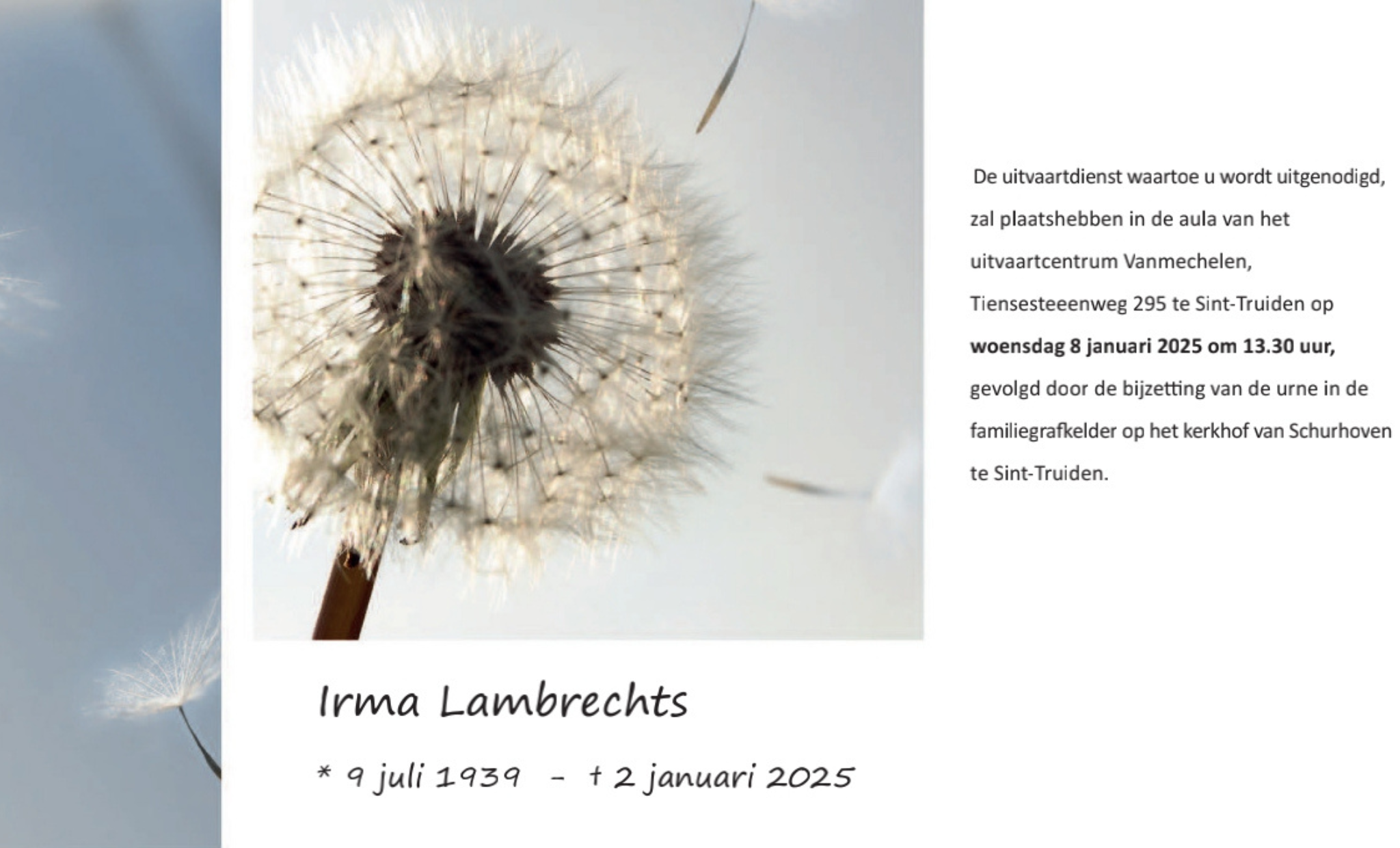 Overlijdensbericht van Irma Lambrechts