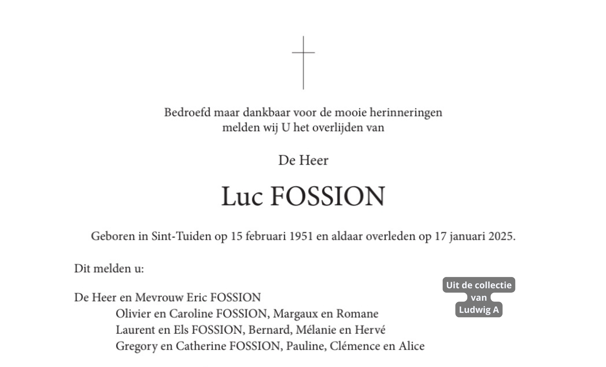 Overlijdensbericht van Luc FOSSION