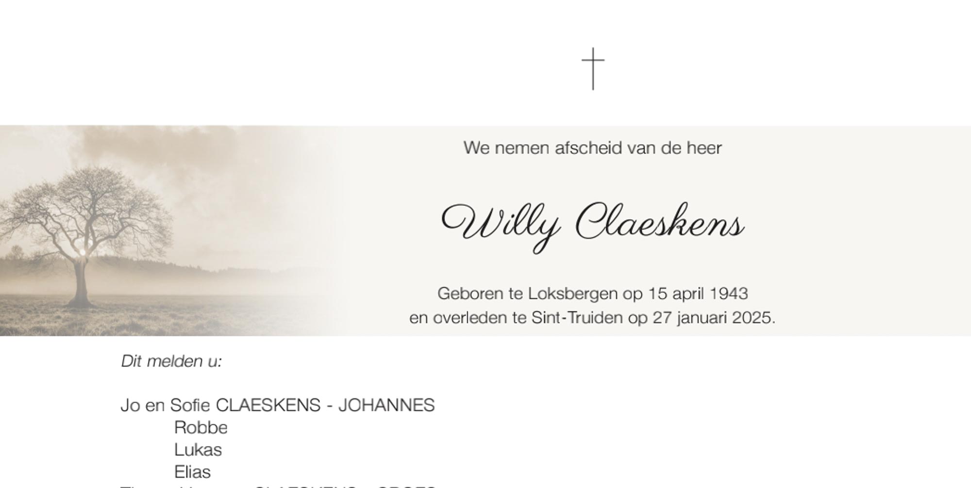 Overlijdensbericht van Willy Claeskens