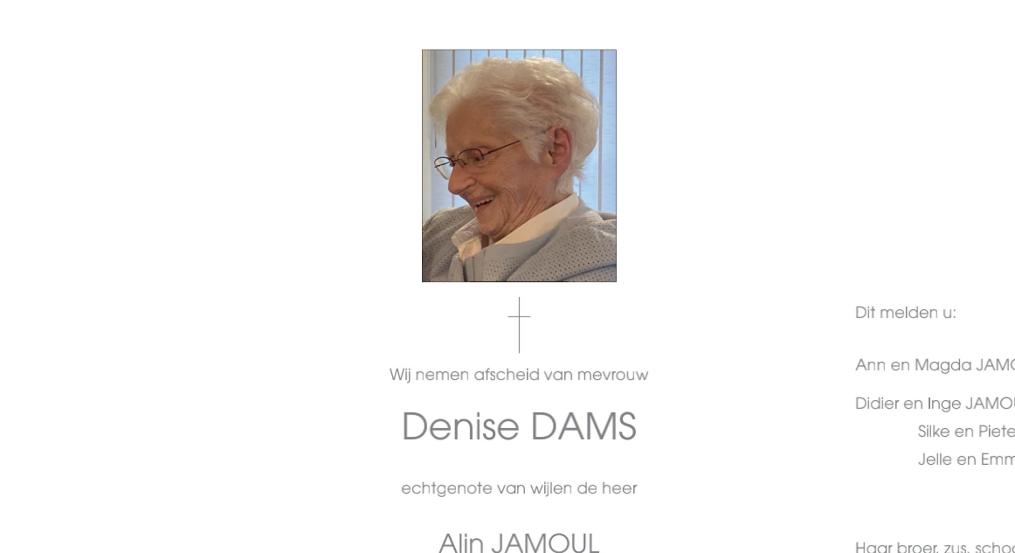 Overlijdensbericht van Denise DAMS