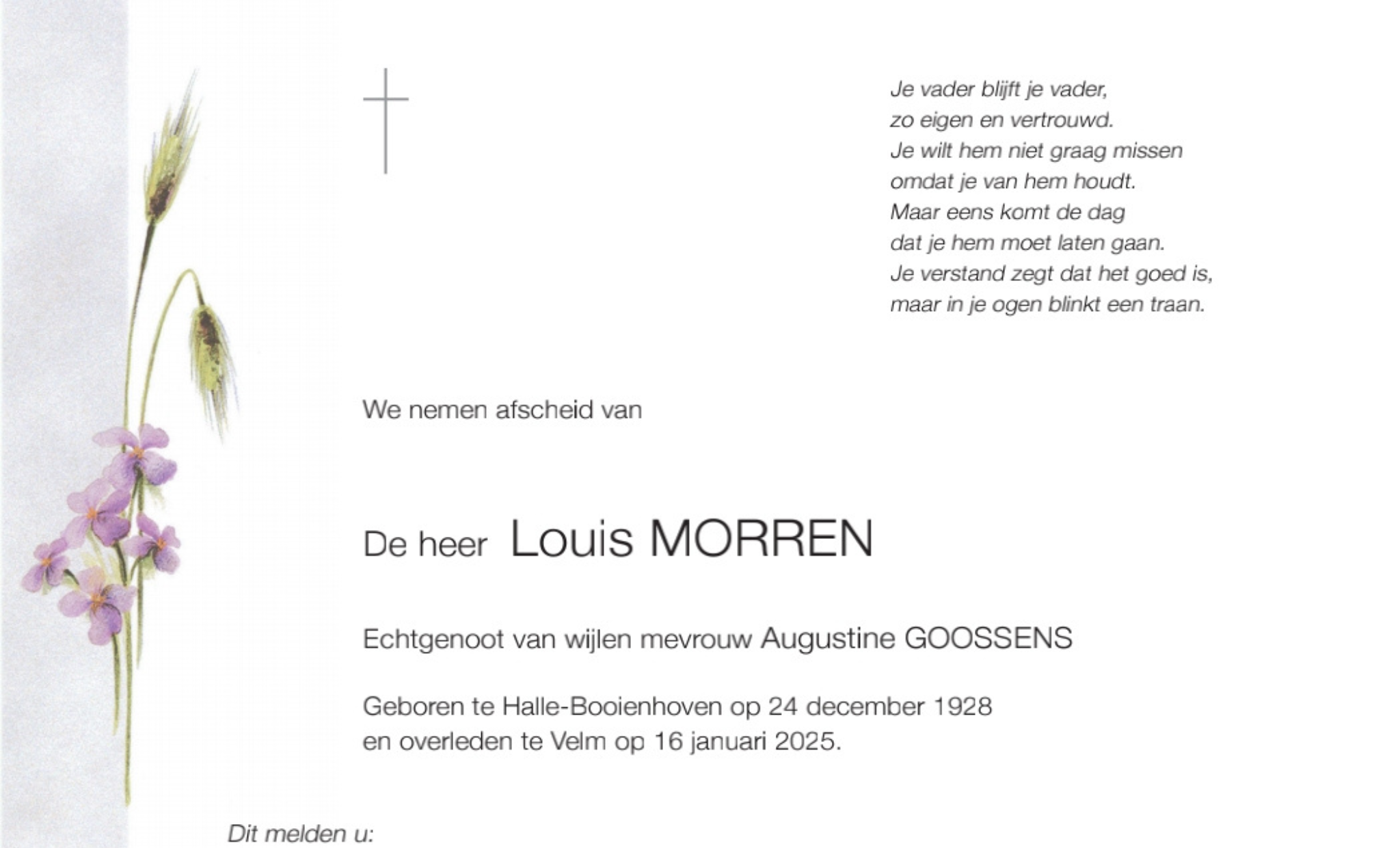 OVERLIJDENSBERICHT van de heer Louis MORREN