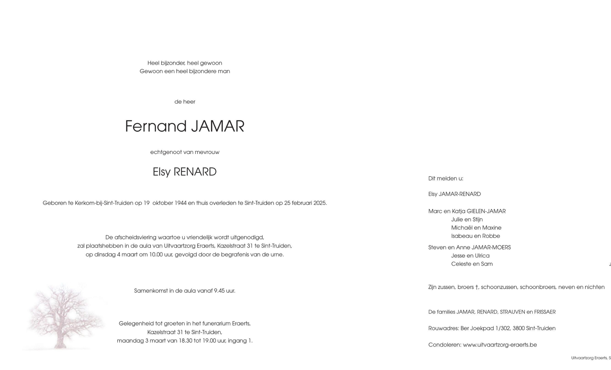 Overlijdensbericht van Fernand JAMAR