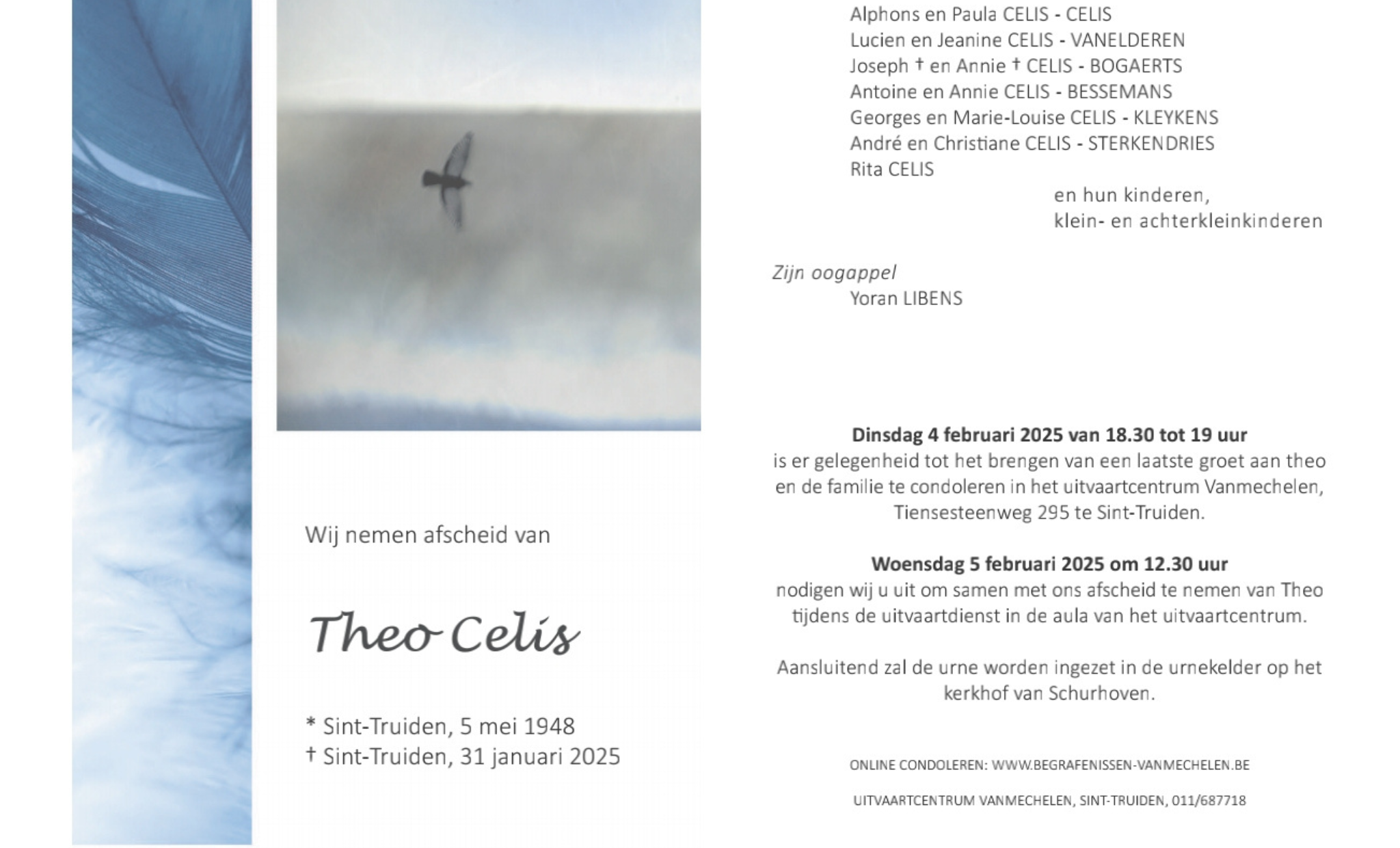 Overlijdensbericht van Theo Celis