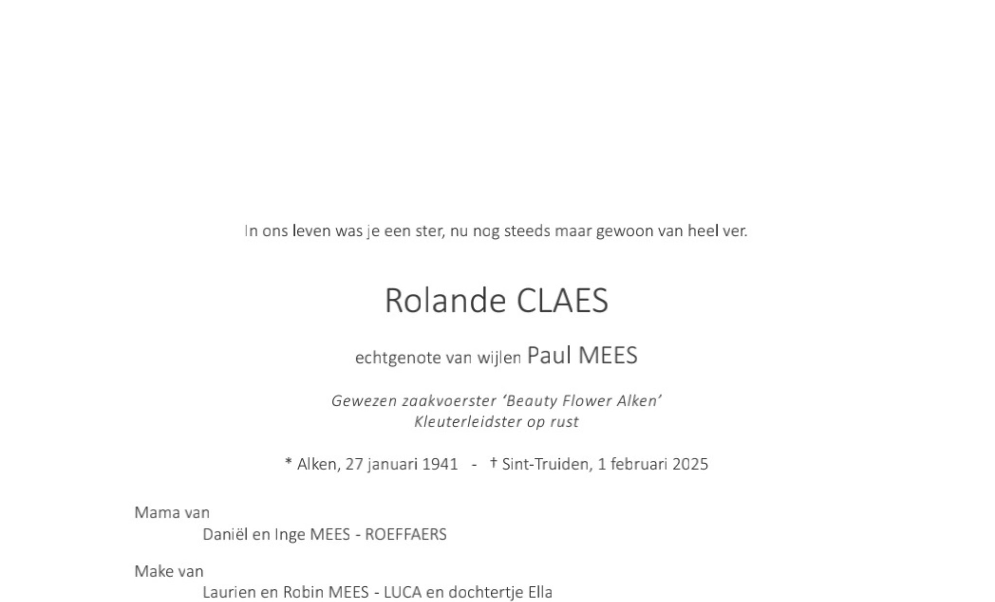 Overlijdensbericht van Rolande CLAES