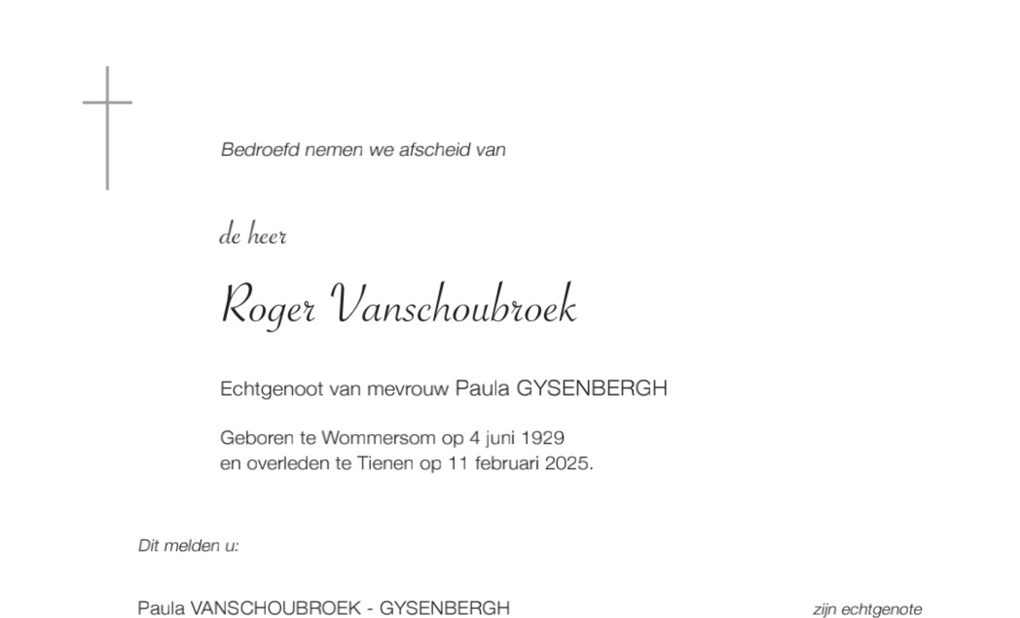 Overlijdensbericht van Roger Vanschoubroek