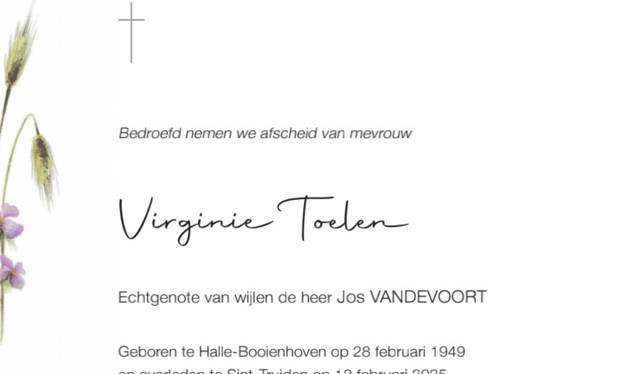 Overlijdensbericht van Virginie Toelen