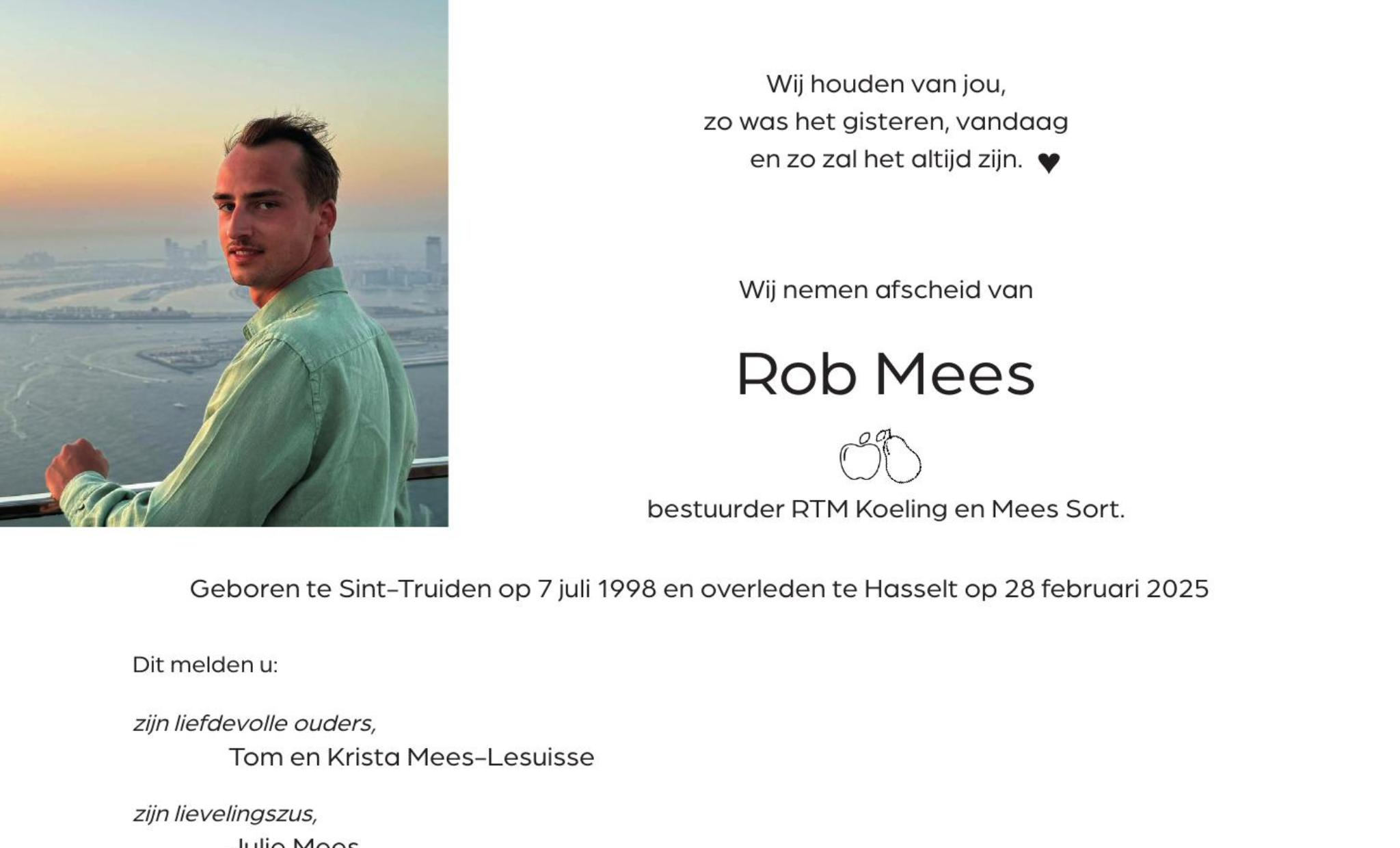 Overlijdensbericht van Rob Mees